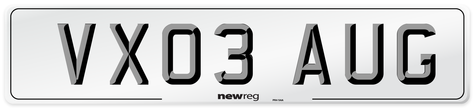 VX03 AUG Number Plate from New Reg